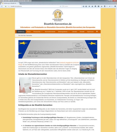 Screenshot Referenzwebseite Infoportal Bioethik-Konvention.de