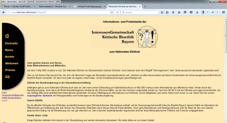 Screenshot Protestseite zum Nationalen Ethikrat 2001