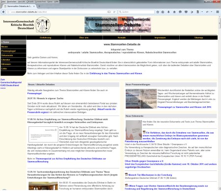 Screenshot Referenz Infowebseite www.stammzellen-debatte.de