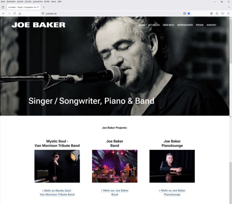Screenshot Webseite Joe Baker